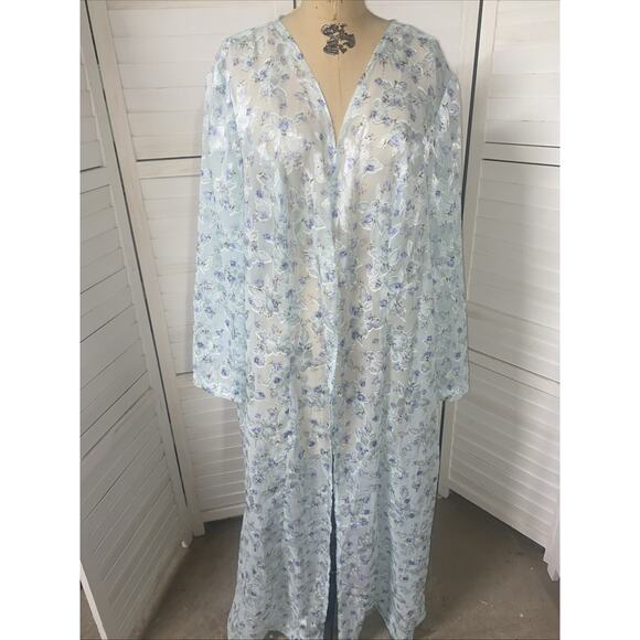 VTG Handmade Sheer Maxi Robe Duster Dressing Gown Satin Trim Sexy Romantic Fairy - Picture 1 of 8